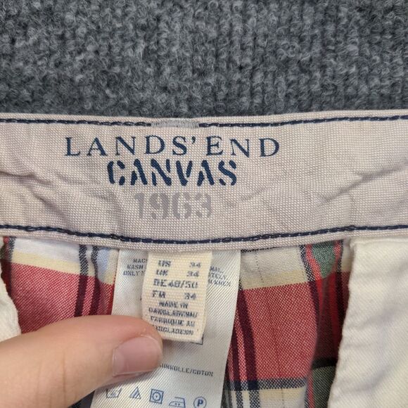 Lands' End Mens Canvas Chino Shorts Multi Plaid Size 34 Slash Pockets - Picture 10 of 11